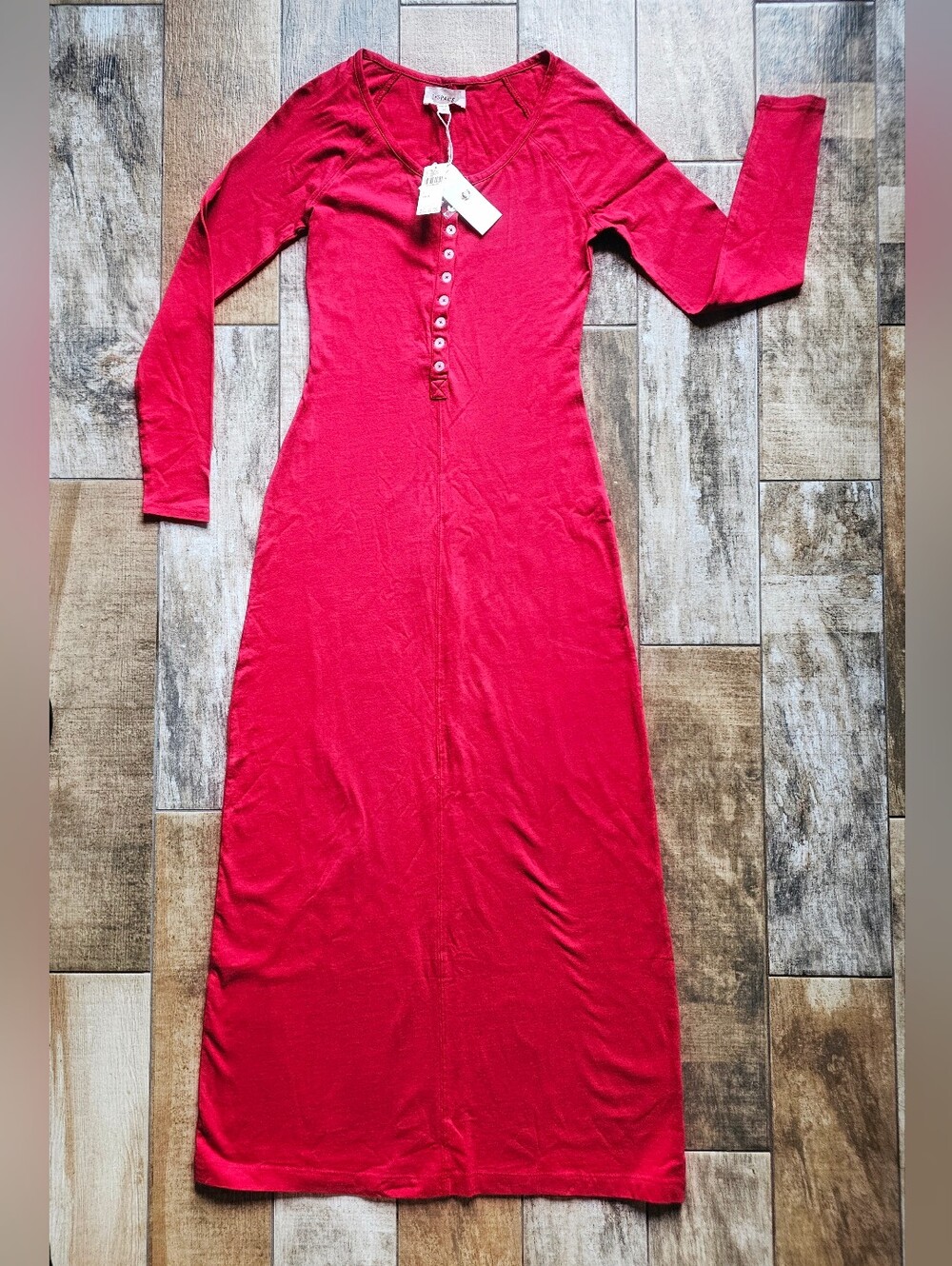 NWT L*SPACE x Anthropologie Red Henley Long Sleeve Maxi Dress S 100% Cotton